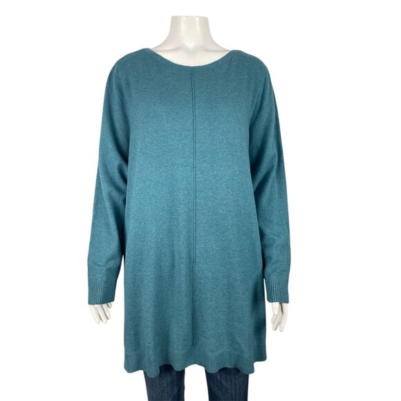J Jill Teal Lightweight Long Sleeve Sweater 3X Crew Neck Soft Front Seam - Picture 1 of 9
